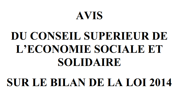 Avis du Conseil supérieur de l'économie sociale et solidaire sur le bilan de la loi de 2014